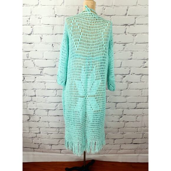 Crochet Set Shorts Halter Cardigan Womens S Teal Green Summer Beachy Tropical - Picture 6 of 12